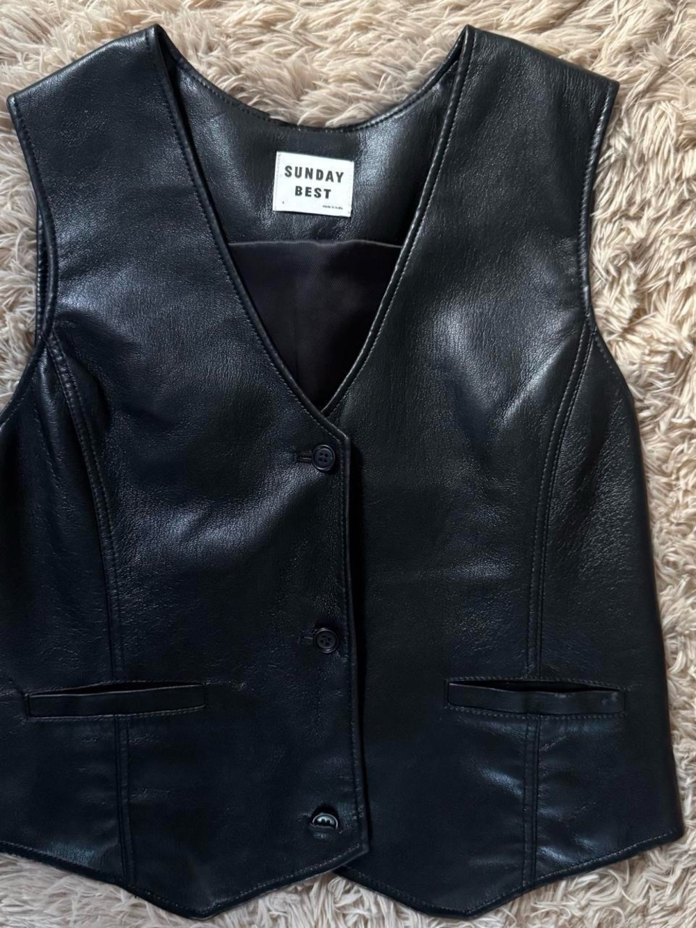 Aritzia Sunday Best Black Faux Leather V-Neck Vest